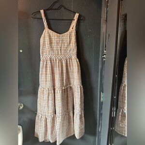 Madewell Blue and White Checkered Midi Dress